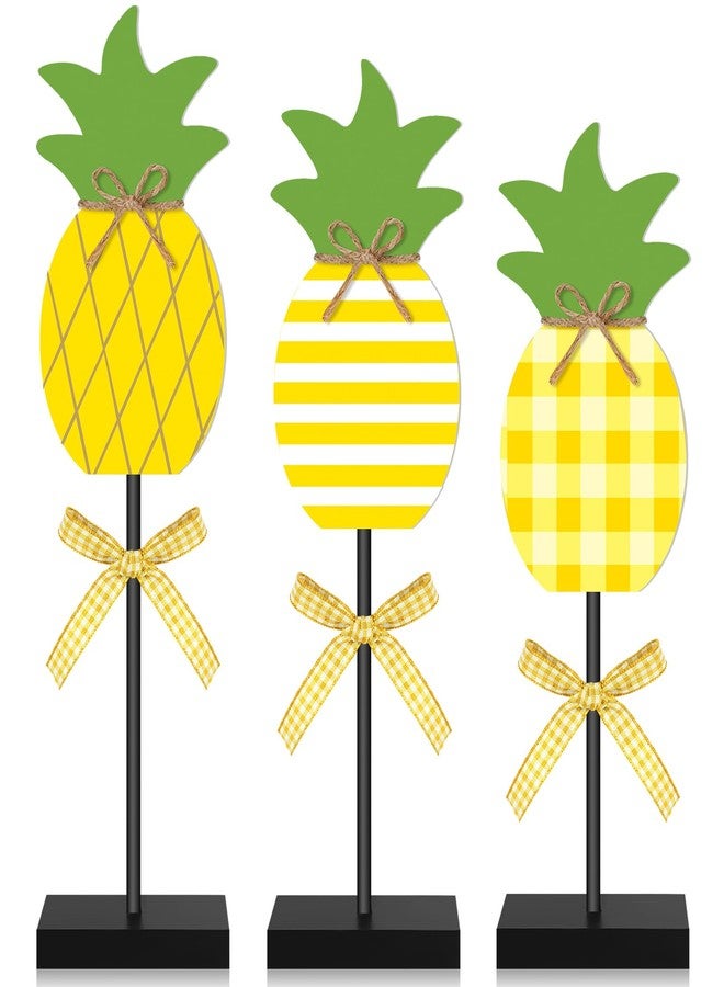 Yuntau 3 Pieces Summer Theme Wood Tabletop Decor Pineapple Tall Standing Wood Block Sign Set Pineapple Table Centerpiece Farmhouse Ornaments for Wedding Table Photo Props Home - Image 1