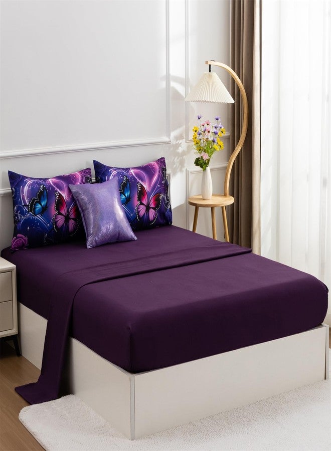 A Nice Night Galaxy 6pcs Bed in A Bag Purple and Blue Dreamy 3D Butterfly Printed, Butterflies Bedding Twin Comforter Set, for Girls Kids Teens - Image 5