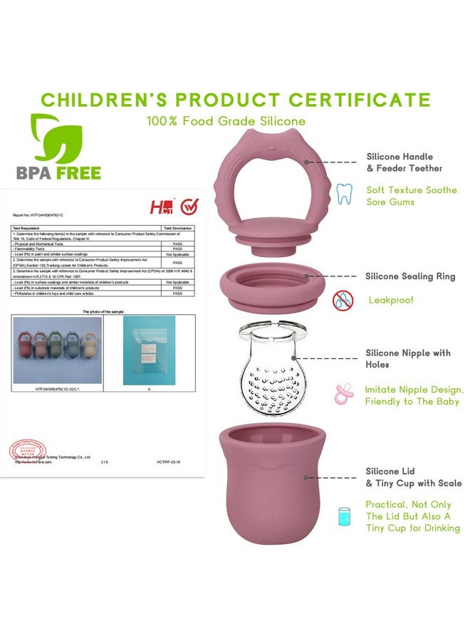 Socub 2 Pack Mesh Fruit Food Feeder Teether, Silicone Frozen Feeders for 3M+ Baby Safe Self Feeding, 3 Sizes Food Pouches Included, Suitable for Babies Teething Relief (Rose, Dusty Lilac) - Image 5
