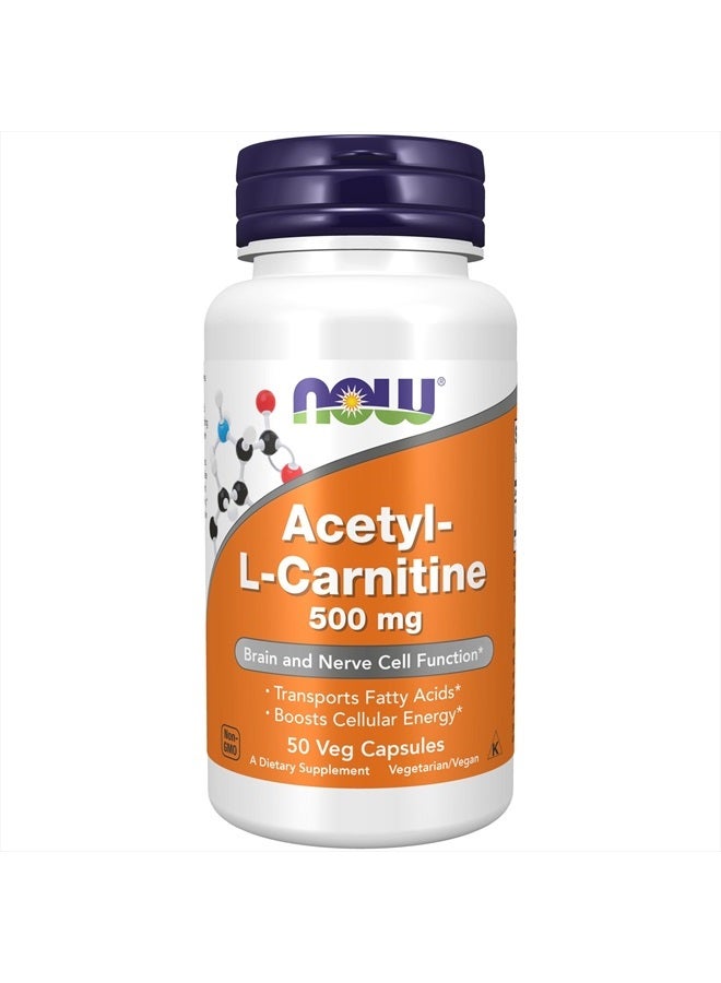 now Supplements, Acetyl-L Carnitine 500 mg, Amino Acid, Brain And Nerve Cell Function*, 50 Veg Capsules - Image 1