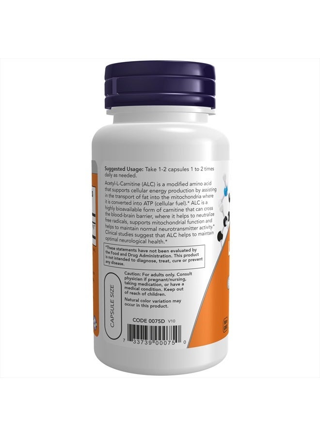 now Supplements, Acetyl-L Carnitine 500 mg, Amino Acid, Brain And Nerve Cell Function*, 50 Veg Capsules - Image 3
