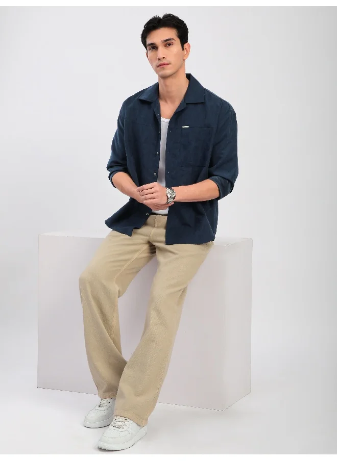 بيونغ Navy Blue Front Yoke Suede Shirt