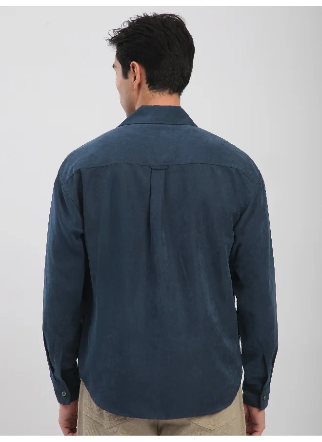 بيونغ Navy Blue Front Yoke Suede Shirt