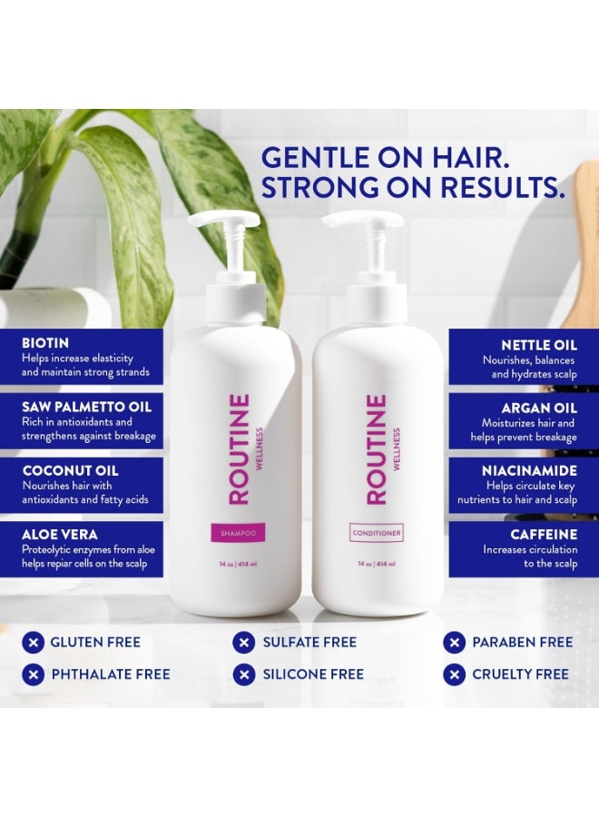 Routine Wellness مجموعة شامبو وبلسم روتين العناية المضادة للتساقط للشعر الخفيف - مثبط DHT البيوتين للنساء والرجال - شامبو آمن للألوان لتساقط الشعر ونمو أكثر صحة - وردة الورد (عبوة من 2) - Image 3
