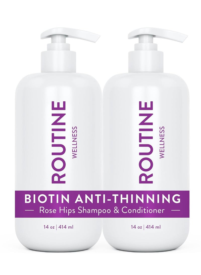 Routine Wellness - Routine Wellness Biotin Anti-Thinning Shampoo and Conditioner Set for Women & Men - DHT Blocker - Color Safe Shampoo for Hair Loss - Healthier Growth - Rose Hips 14oz (Pack of 2) - Image 1