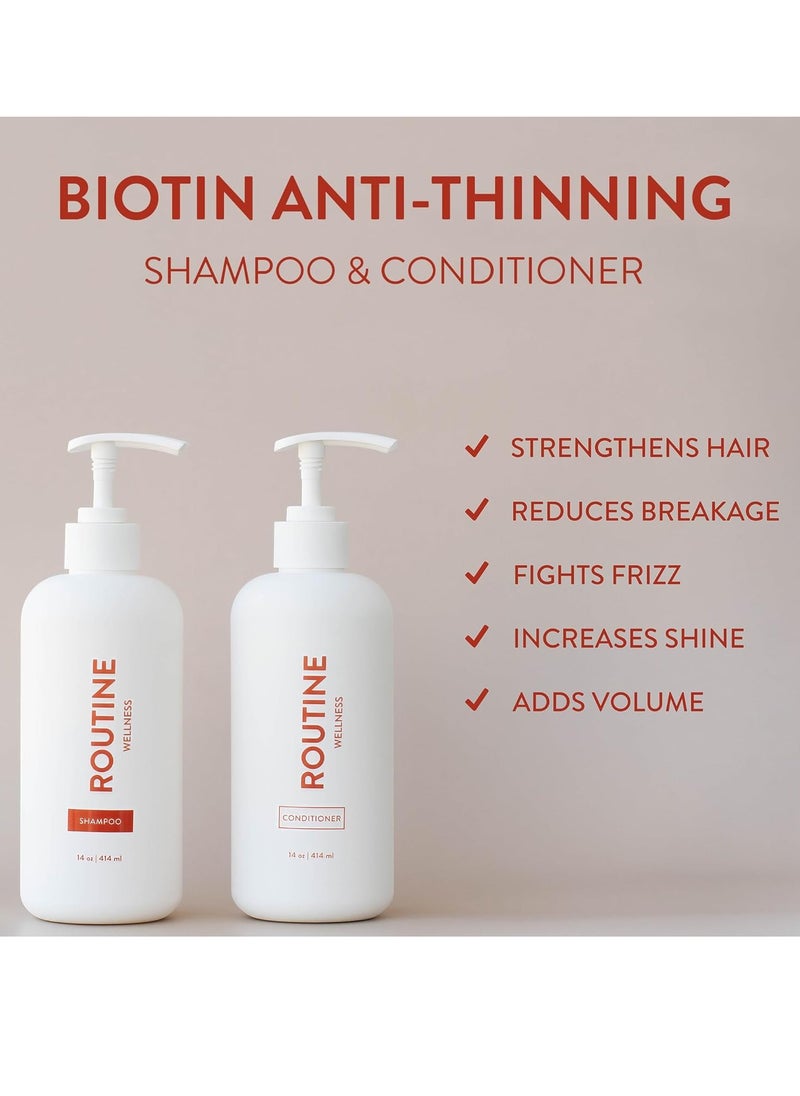 Routine Wellness - Routine Wellness Biotin Anti-Thinning Shampoo and Conditioner Set for Women & Men - DHT Blocker - Color Safe Shampoo for Hair Loss - Healthier Growth - Rose Hips 14oz (Pack of 2) - Image 1