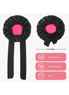 LEADUWAY Large Silk Hair Bonnet For Sleeping Women Double Layer Satin Bonnet With Elastic Band Black Sleep Cap For Curly Hair  - Image 4