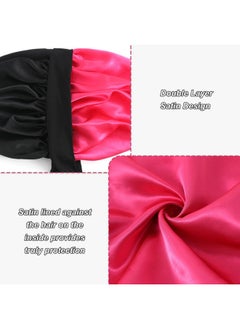 LEADUWAY Large Silk Hair Bonnet For Sleeping Women Double Layer Satin Bonnet With Elastic Band Black Sleep Cap For Curly Hair  - Image 3