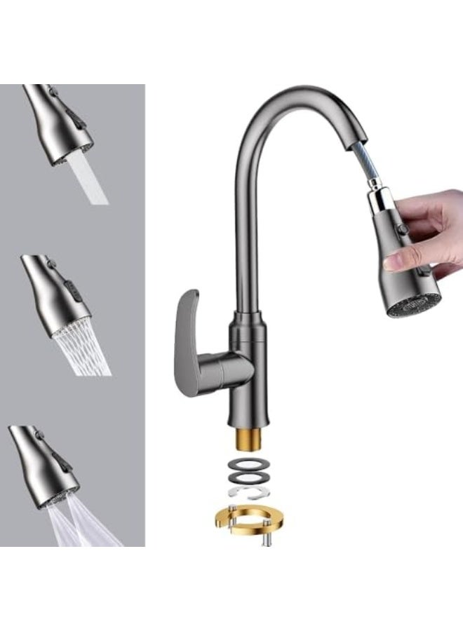 Professional kitchen faucet equipped with a water-saving retractable spout made of stainless steel, offering three water flow modes: spray, mix and hot and cold water faucet, suitable for homes, hotels, restaurants and apartments. - Image 1
