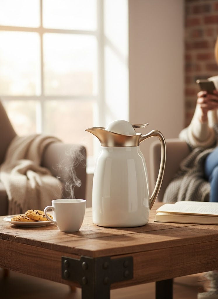 Trust Stainless Steel Tea/Coffee Flask 1.0 Liter White/Gold - Image 1