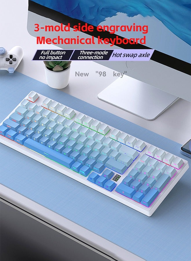 Bolivia's Gaming mechanical keyboard with Wireless Bluetooth Tri-Mode (2.4G/Bluetooth/USB-C) 98 Keys gradient keycaps,Hot-Swappable with Ergonomic Design and Waterproof，All Keys Without Conflict 4000 mAh Battery - Image 1