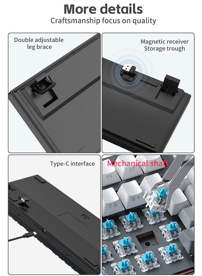 Bolivia's Gaming mechanical keyboard with Wireless Bluetooth Tri-Mode (2.4G/Bluetooth/USB-C) 98 Keys gradient keycaps,Hot-Swappable with Ergonomic Design and Waterproof，All Keys Without Conflict 4000 mAh Battery - Image 5