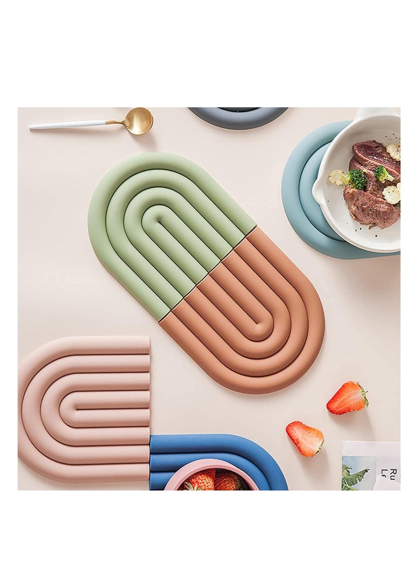 NIBEMINENT 2 Silicone Trivets for Hot Dishes - Durable and Colorful Pot Holders, Heat Resistant Mats Countertop, Pads, Modern Multi-Purpose Trivet Mats, Spoon Rest (Muted Light Blue, Set of 2)  - Image 5