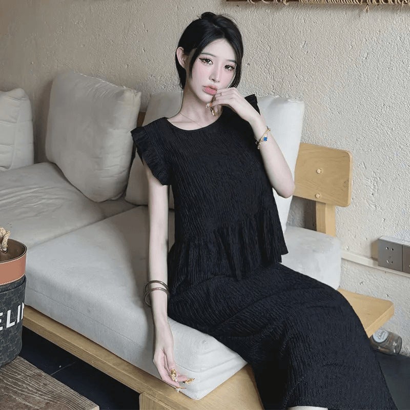 2025 Western Style Spring and Summer French Black Loose Stitching New Elegant Two-piece Women''s Summer Casual suit Top - Image 4