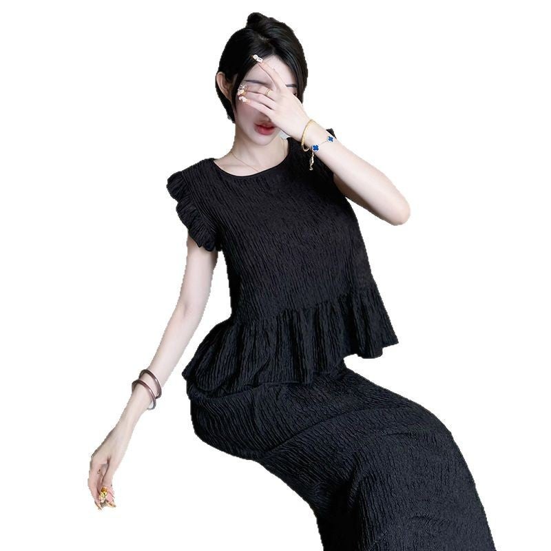2025 Western Style Spring and Summer French Black Loose Stitching New Elegant Two-piece Women''s Summer Casual suit Top - Image 1
