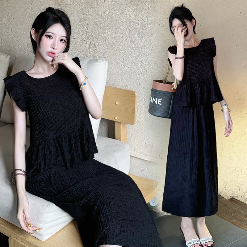 2025 Western Style Spring and Summer French Black Loose Stitching New Elegant Two-piece Women''s Summer Casual suit Top - Image 2