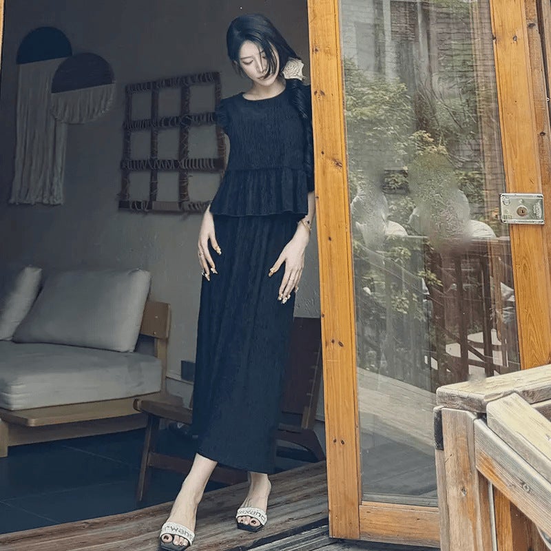 2025 Western Style Spring and Summer French Black Loose Stitching New Elegant Two-piece Women''s Summer Casual suit Top - Image 3