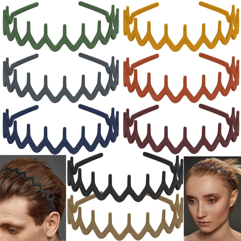 LAPOHI 8 PCS Non Slip Fashion Effortless Plastic Headbands with Teeth Comb Skinny Hair Accessories Bands for Women Men Teen Girls Comb Teeth Morandi