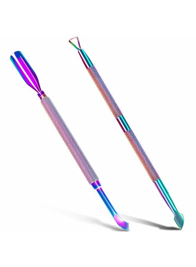 GA&EN 2PCS Metal Chameleon Cuticle Pusher and Cutter Remover Salon Quality Stainless Steel Acetone Gel Nail Polish Peeler Scraper Durable Manicure and Pedicure Cleaner Tool For Fingernail and Toenail - Image 1