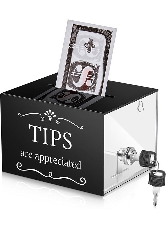 YelaJoy Tip Jars for Money 6 x 4 x 5 Inch Acrylic Tip Collection Box with Lock Donation Suggestion Box for Tip Storage Container Raffling Box for Bartender Bars, Musicians Restaurants Driver  - Image 1