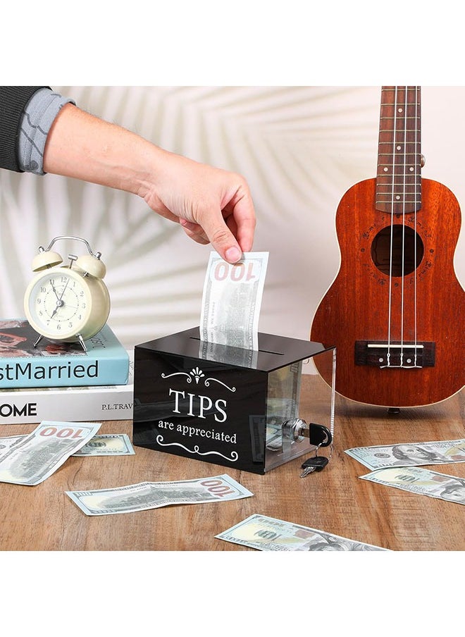 YelaJoy Tip Jars for Money 6 x 4 x 5 Inch Acrylic Tip Collection Box with Lock Donation Suggestion Box for Tip Storage Container Raffling Box for Bartender Bars, Musicians Restaurants Driver  - Image 3