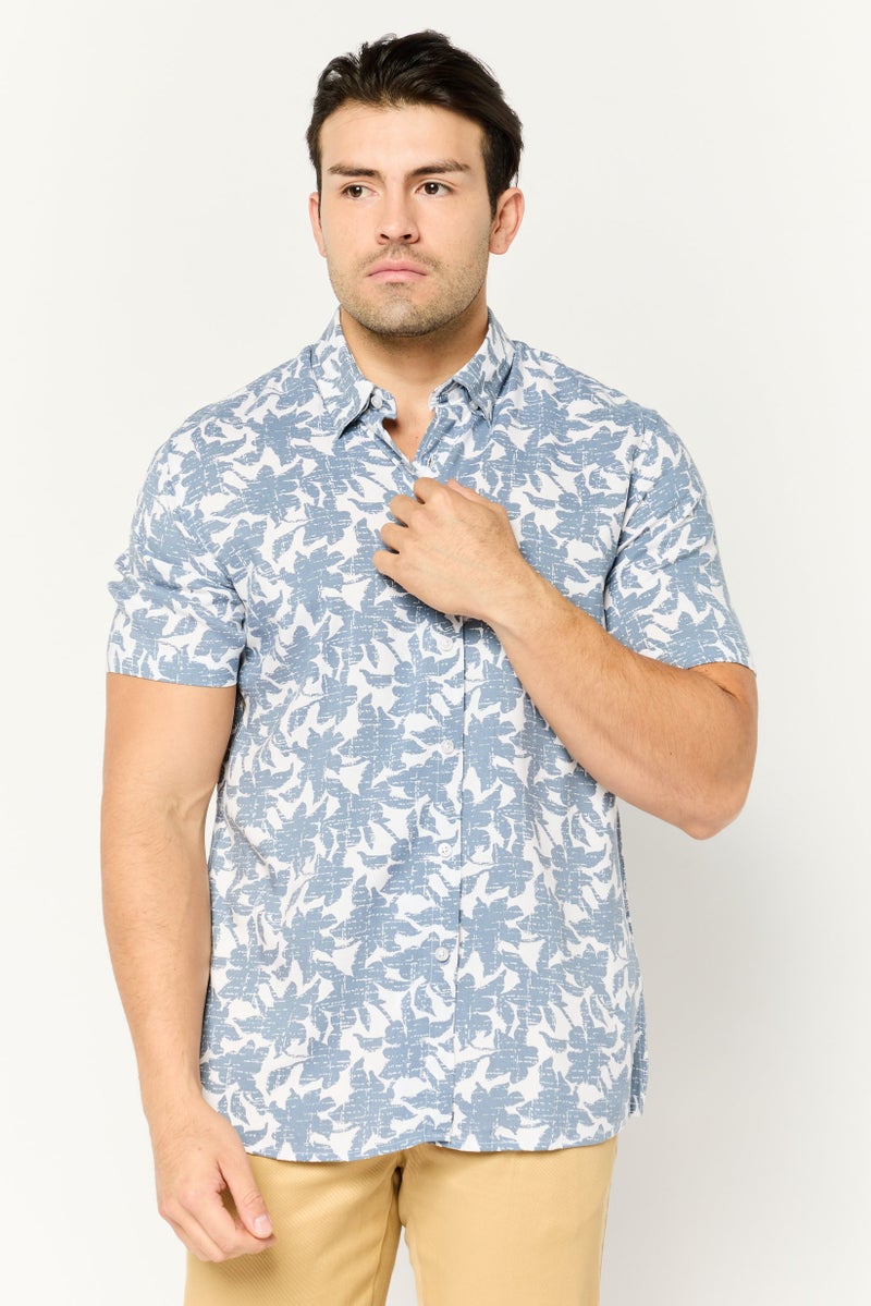 Peter Werth Men Regular Fit Allover Print Short Sleeves Casual Shirt, White - Image 1