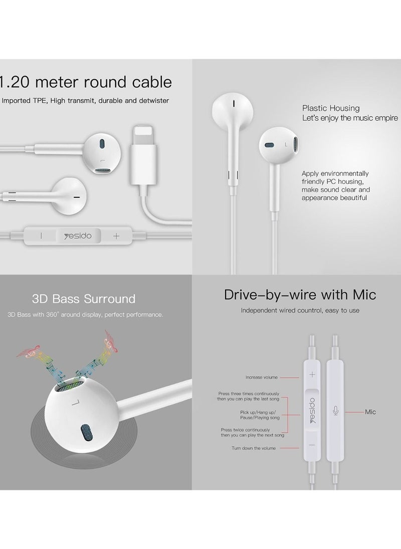 Yesido - Lightning Headset For Apple With MIC Can Support HD Calling & Music For iPhone 7/8 and 7/8 plus & iPhone x/xs/Xsmax - Image 1