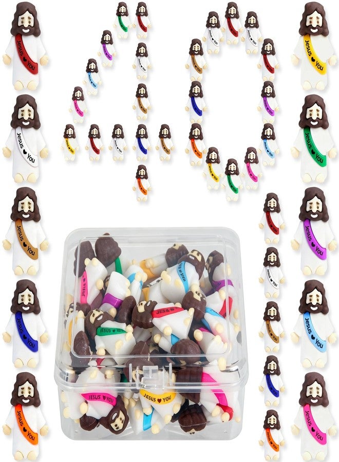 TFengfly 40 Pcs Mini Jesus Figurines in Bulk, Easter Little Jesus Figures With Box, Rubber Tiny Baby Jesus Loves You Figures Christ Toys for Hide and Seek Easter Egg Fillers Party Favors Gifts(Mix 10*40) - Image 1