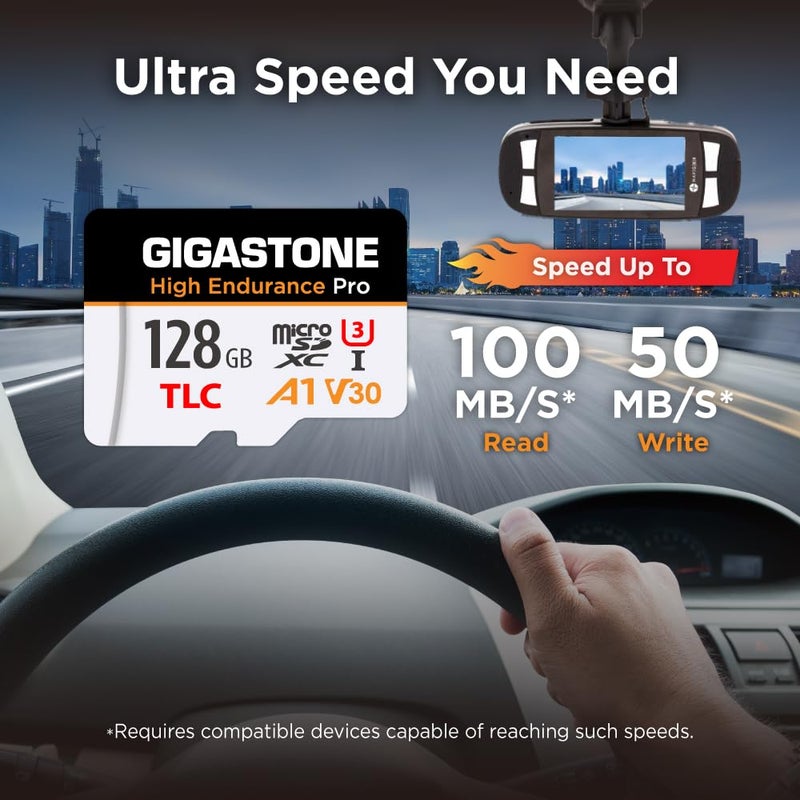 Gigastone ã€5 سنوات استعادة بيانات مجانيةã€‘ã€كاميرا داشã€‘ بطاقة ميكرو SD بسعة 128 جيجابايت من جيغاستون، تحمل عالي الأداء TLC، سرعة تصل إلى 100 ميجابايت/ثانية، متوافقة مع REDTIGER Rove VIOFO VANTRUE PRUVEEO ARIFAYZ، MicroSDXC UHS-I A1 V30 U3 - Image 2