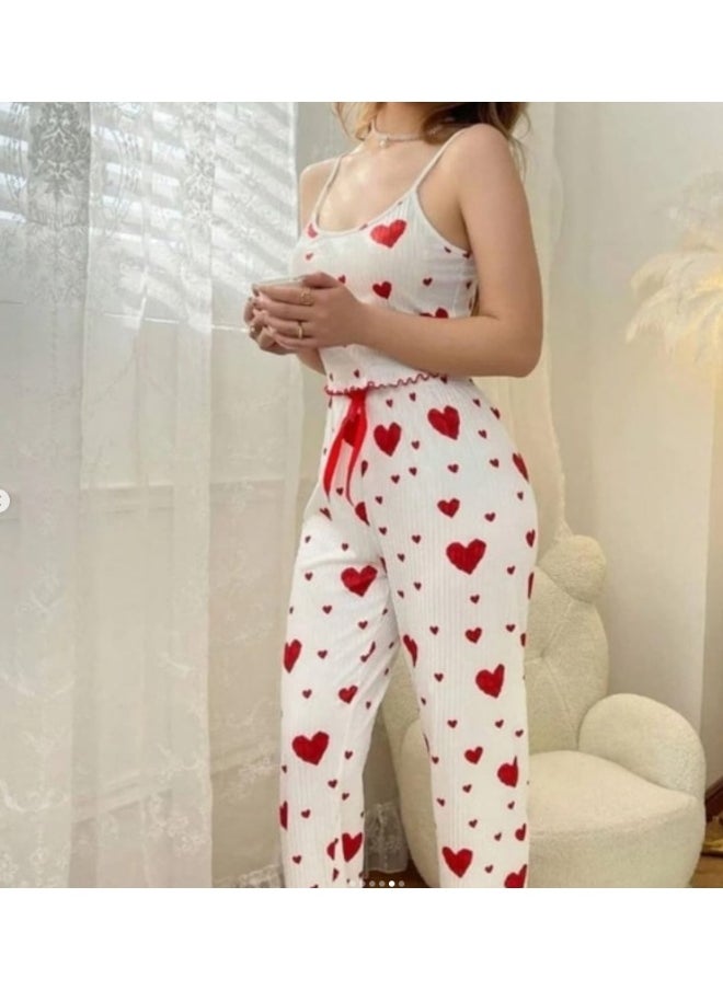 Generic - 2 Pieces Pajama with heart prints for women - Image 1