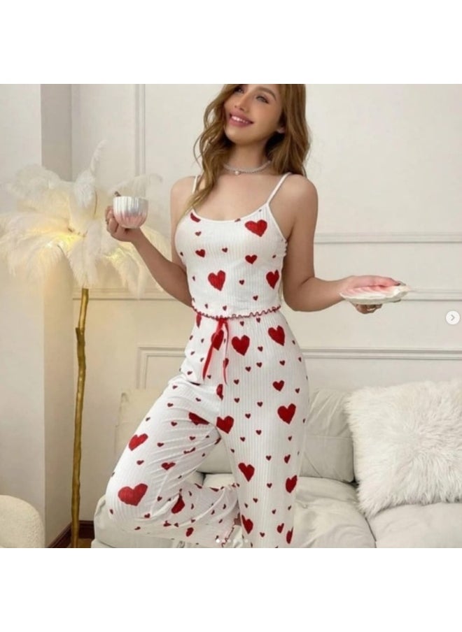 Generic - 2 Pieces Pajama with heart prints for women - Image 1