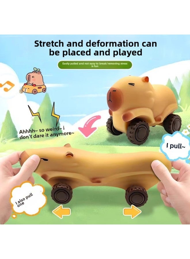 Internet Celebrity Explosions Kapi Balala Pull Cart Stretching Deformation Funny Pinch Music Rebound Decompression Toy Sliding Trolley-Color:Big Discount Set Of Three❤Kapibala Truck (beige) + (pink) + (brown)  - Image 4
