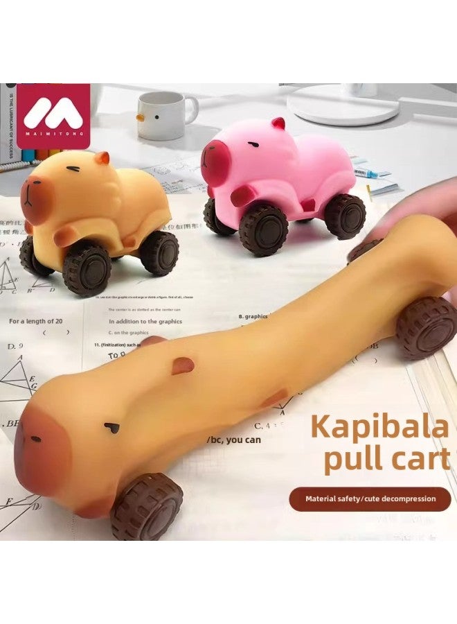 Internet Celebrity Explosions Kapi Balala Pull Cart Stretching Deformation Funny Pinch Music Rebound Decompression Toy Sliding Trolley-Color:Big Discount Set Of Three❤Kapibala Truck (beige) + (pink) + (brown)  - Image 2