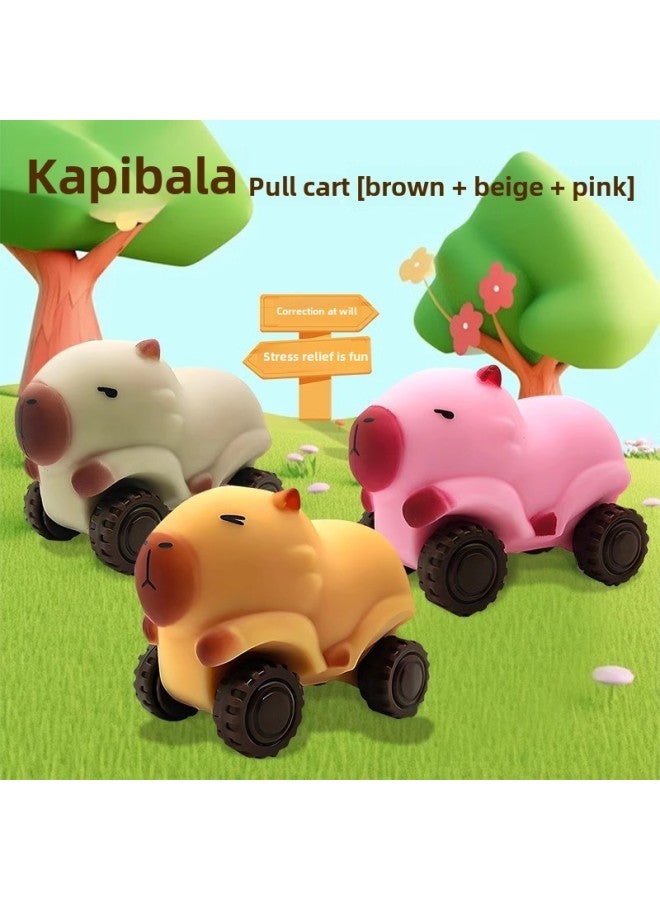 Internet Celebrity Explosions Kapi Balala Pull Cart Stretching Deformation Funny Pinch Music Rebound Decompression Toy Sliding Trolley-Color:Big Discount Set Of Three❤Kapibala Truck (beige) + (pink) + (brown)  - Image 1