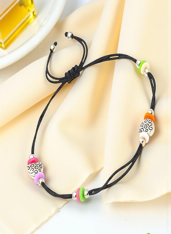 ACCESSHER Women, Men, Girls & Boys Adjustable Colourful Charm Black Thread Nazariya Anklet Handmade Cotton Evil Eye Thread For Nazar Protection, Foot Jewellery for Gift - Image 4