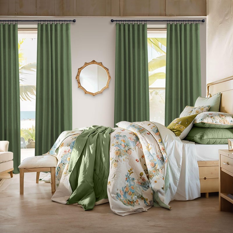 Pitalk Olive Green Curtains 102 Inch Length for Living Room 2 Panels Back Tab Pocket Linen Sheer Semi Light Weight Breathable Airy Flowy Loden Green Boho Curtain for Bedroom Bay Window 8.5 FT Long - Image 2
