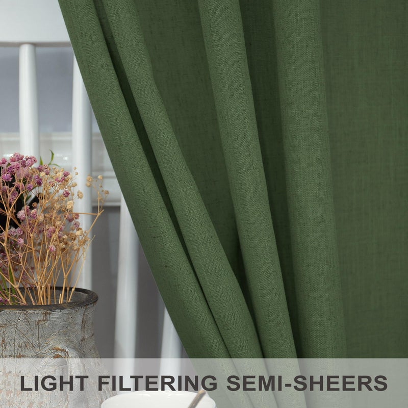 Pitalk Olive Green Curtains 102 Inch Length for Living Room 2 Panels Back Tab Pocket Linen Sheer Semi Light Weight Breathable Airy Flowy Loden Green Boho Curtain for Bedroom Bay Window 8.5 FT Long - Image 4