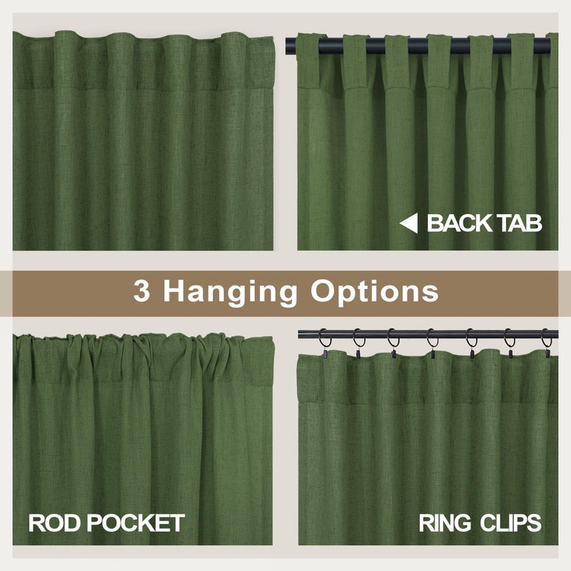Pitalk Olive Green Curtains 102 Inch Length for Living Room 2 Panels Back Tab Pocket Linen Sheer Semi Light Weight Breathable Airy Flowy Loden Green Boho Curtain for Bedroom Bay Window 8.5 FT Long - Image 5