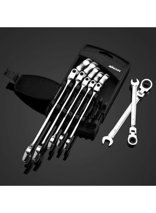 NIBEMINENT 7-Piece Double-Ended Ratchet Spanner Open-Ended Wrench Set Silver - Image 5