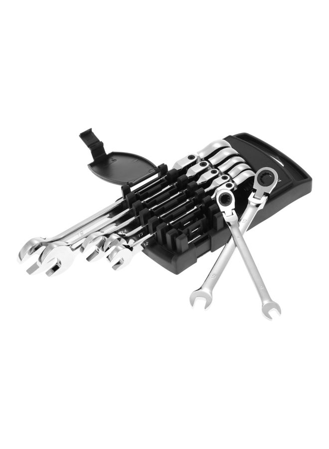 NIBEMINENT 7-Piece Double-Ended Ratchet Spanner Open-Ended Wrench Set Silver - Image 2