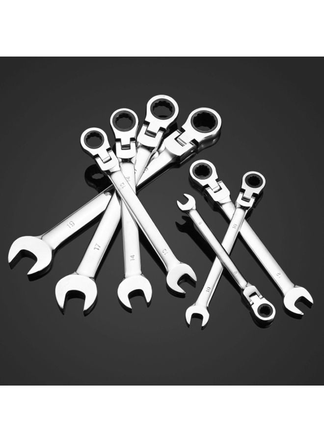 NIBEMINENT 7-Piece Double-Ended Ratchet Spanner Open-Ended Wrench Set Silver - Image 4