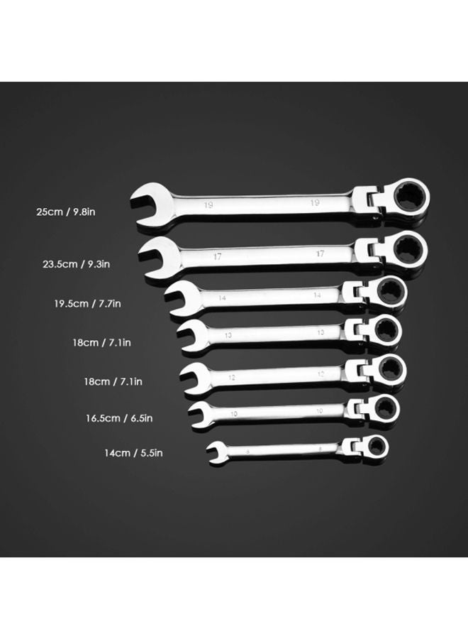 NIBEMINENT 7-Piece Double-Ended Ratchet Spanner Open-Ended Wrench Set Silver - Image 3