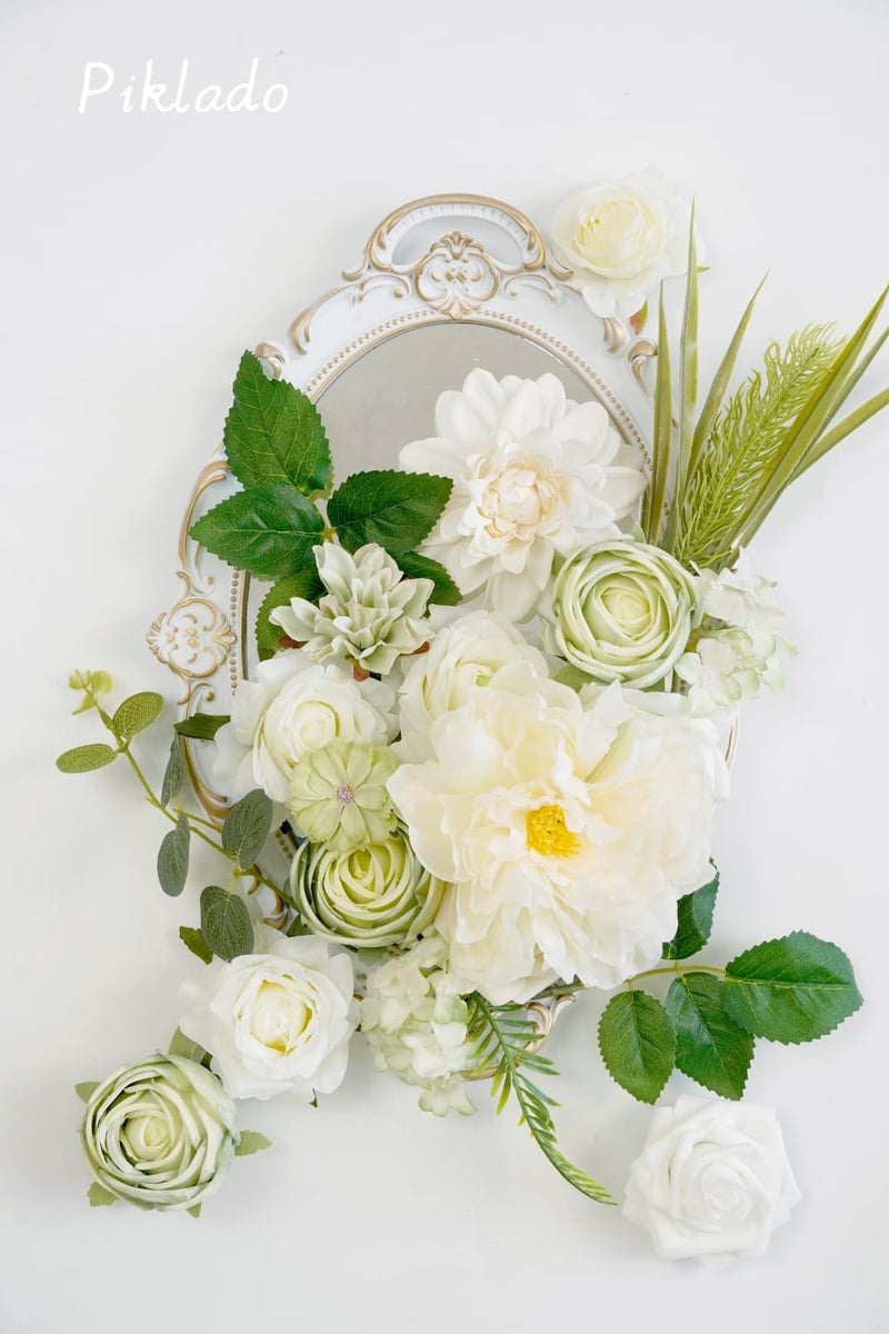 Piklado Artificial Flower Combination Box Set Artificial Flower Loose Leaves and Stems DIY Wedding Center Bouquet Bride Wedding Baby Showerï¼ˆWhiteï¼‰ - Image 5