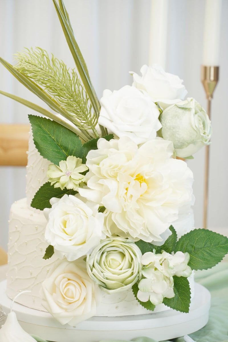 Piklado Artificial Flower Combination Box Set Artificial Flower Loose Leaves and Stems DIY Wedding Center Bouquet Bride Wedding Baby Showerï¼ˆWhiteï¼‰ - Image 4