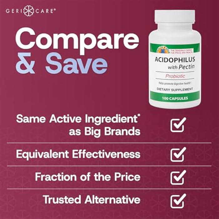 GeriCare Acidophilus with Pectin Probiotic Capsules, Optimizes Intestinal Flora, Digestive Gut Function, Boosts Immune Defenses, and Strengthens Bones, 100 Count (Pack of 1) - Image 4
