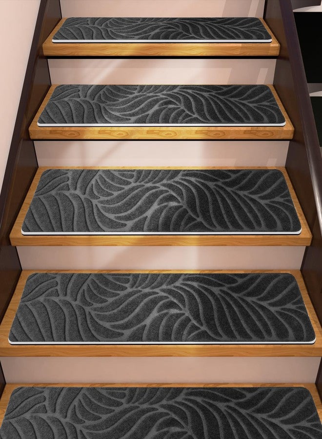Demiwise 7 Pack Non Slip Stair Treads,8" X 30" Non Slip Carpet Stair Treads with Reusable Adhesive Rubber Backing,Staircase Step Treads Carpet Treads for Wooden Steps Indoor (Dark Gray) - Image 1