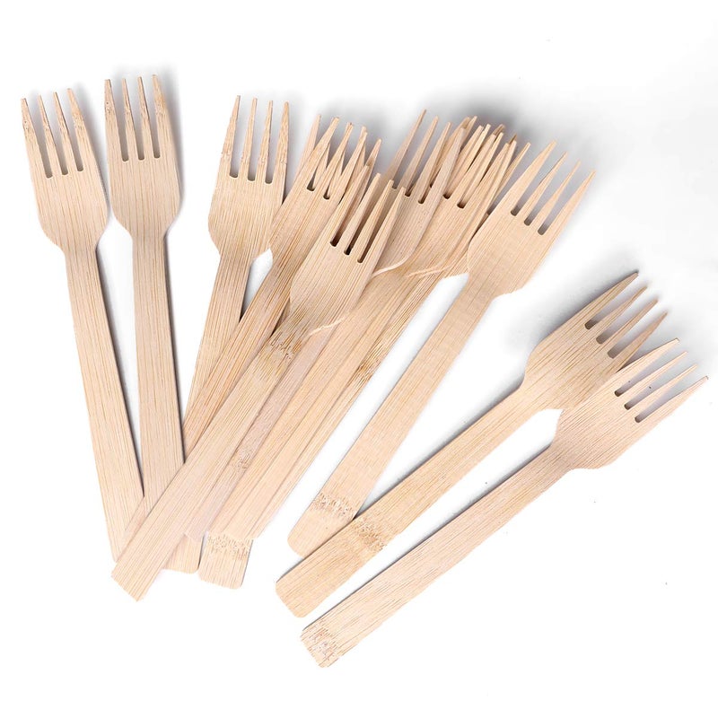 BANBU Bamboo Utensils Disposable 100 PK Bamboo Forks Disposable 100 Compostable Biodegradable Renewable Natural Cutlery Fork 67 for Travelling Camping