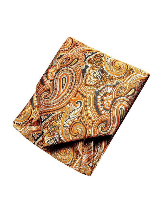 Dubulle Mens Orange Paisley Cravats Silk Orange Ascot Tie for Men Pocket Square Set Cufflinks Wedding Party Gathering - Image 5