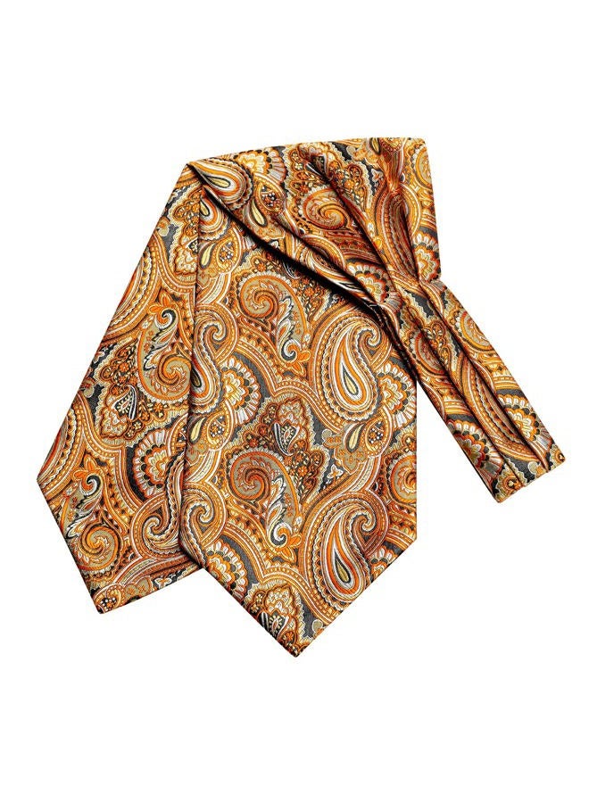 Dubulle Mens Orange Paisley Cravats Silk Orange Ascot Tie for Men Pocket Square Set Cufflinks Wedding Party Gathering - Image 4