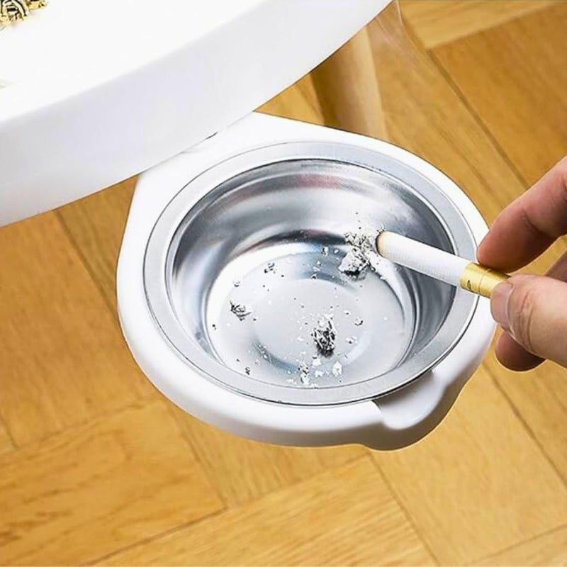 Hidden Ashtray, Stainless Steel Windproof Ashtray with Cover, Under-Desk Mounted Ash Tray for Home, Office, Kitchen & Bedroom, 360° Rotating Concealed Design, White